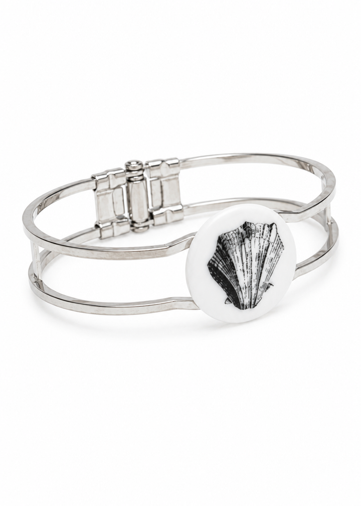 Coastal Scallop Shell Silver Adjustable Cuff Bracelet