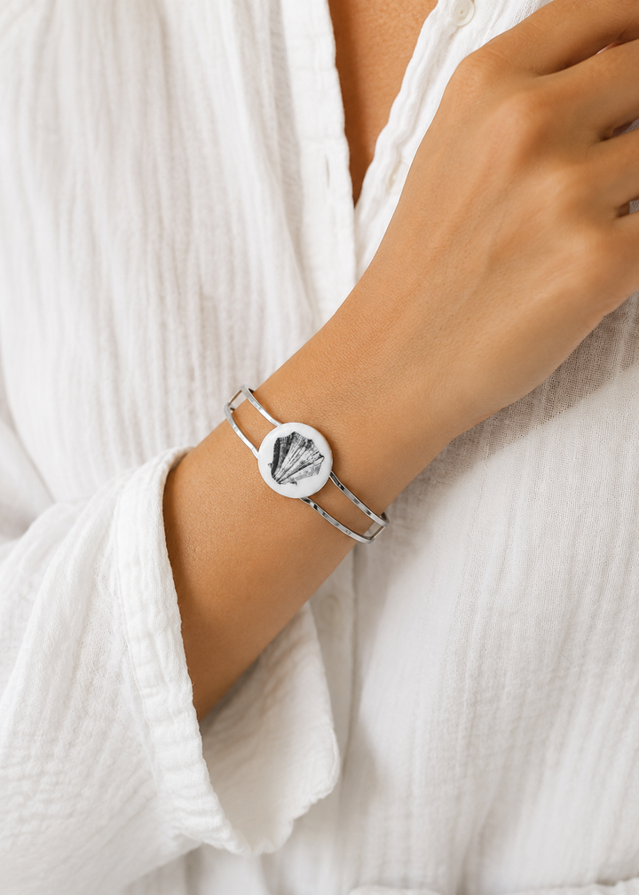 Coastal Scallop Shell Silver Adjustable Cuff Bracelet