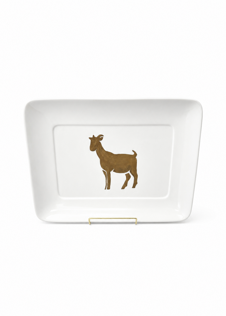Hand-Painted Gold Goat Serving Platter