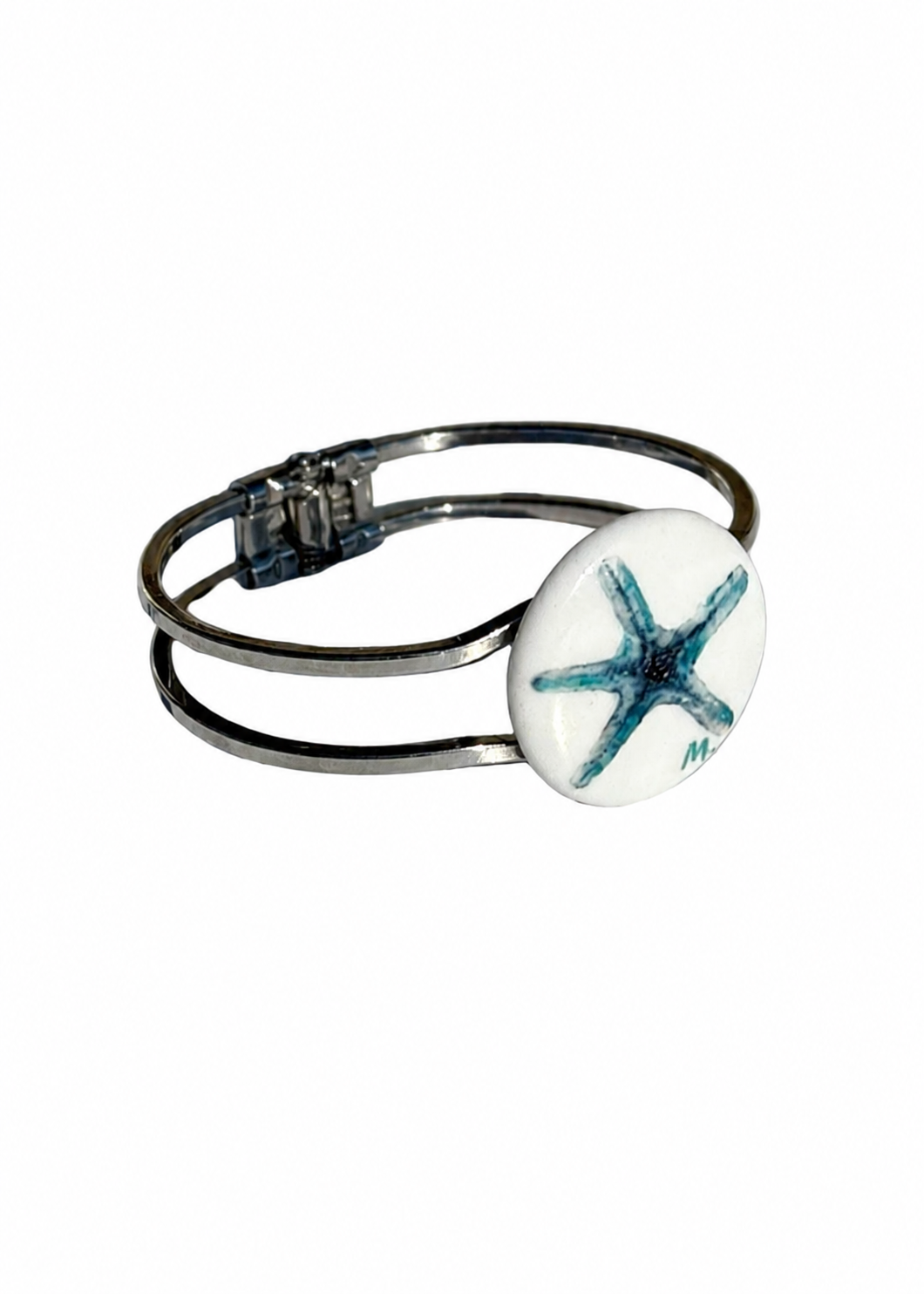 Starfish Porcelain Pendant Stainless Steel Bangle