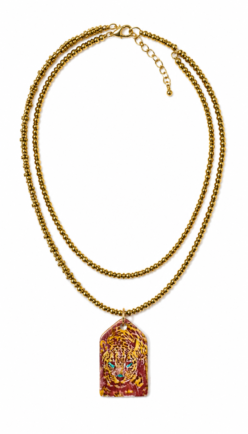 Maroon Jaguar Beaded Pendant Necklace