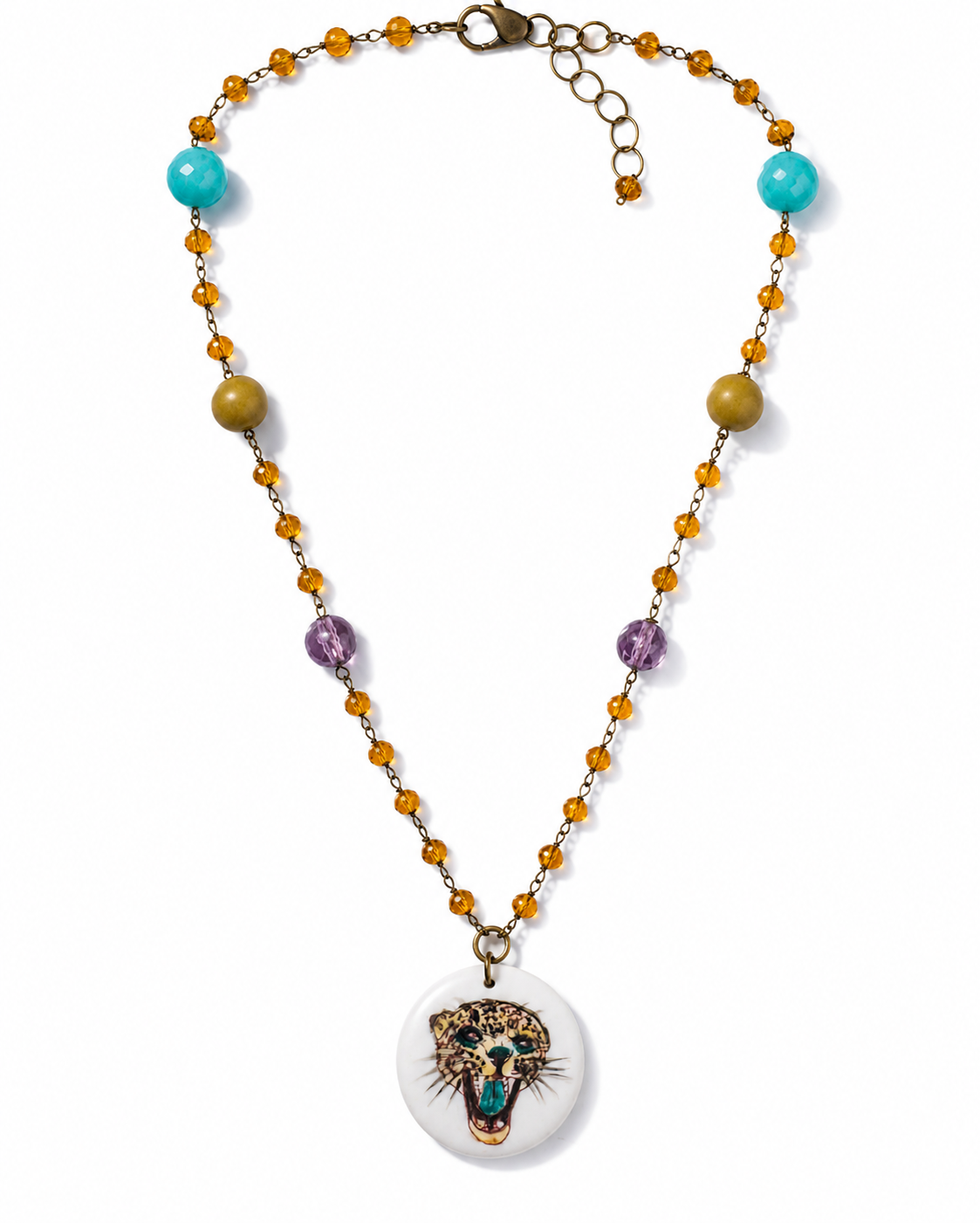 Jaguar Multicolor Beaded Pendant Necklace