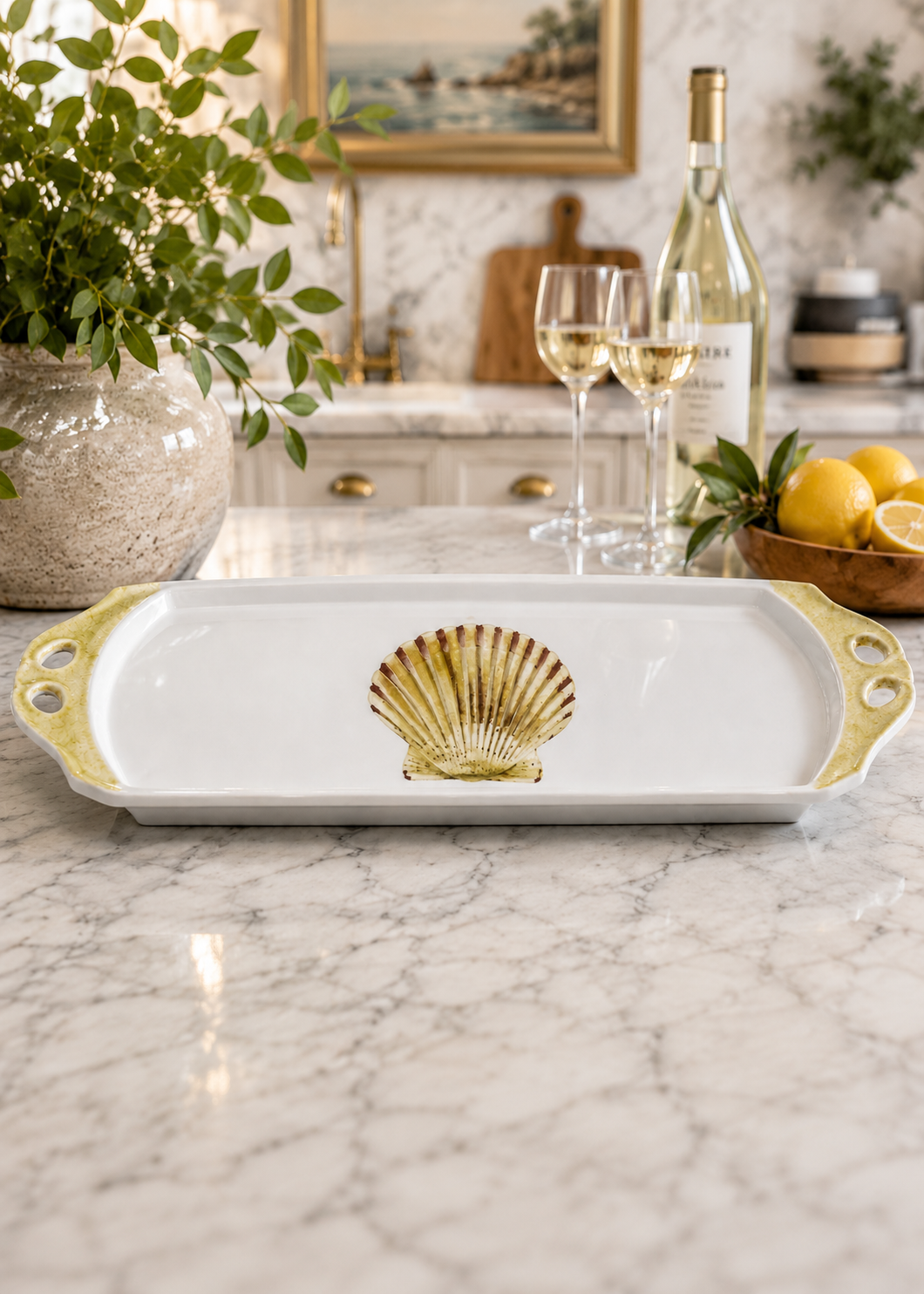 Hand-Painted Scallop Shell Porcelain Serving Platter – Coastal Entertaining Tray