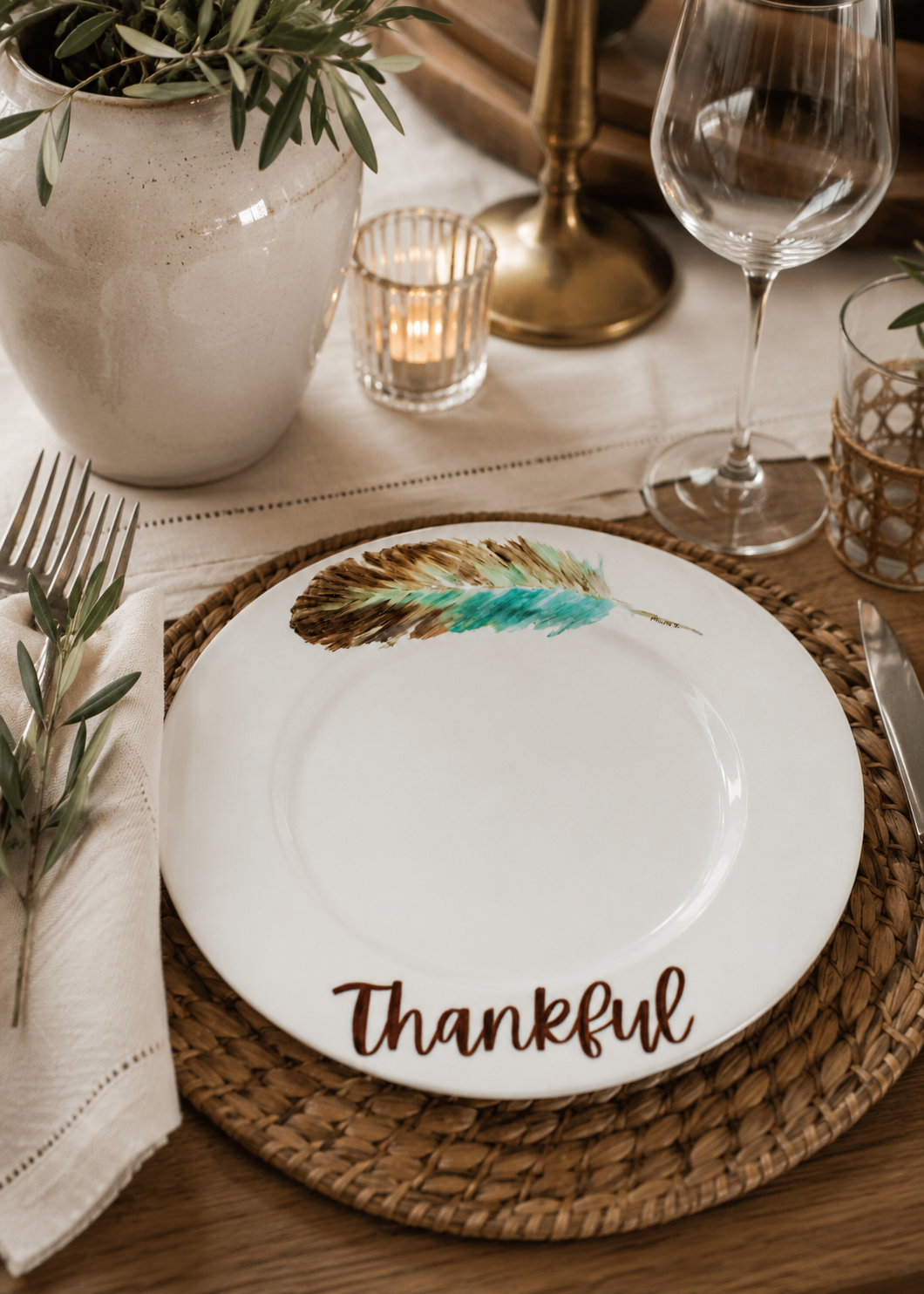 Feather Thanksgiving Hosting Porcelain Platter