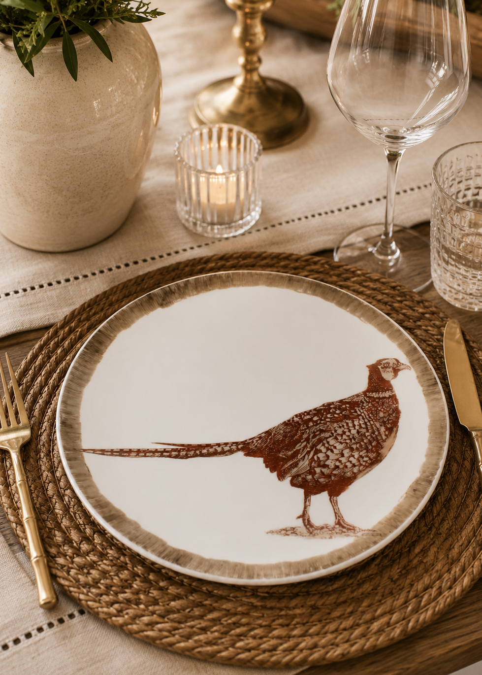 Hand-Painted Pheasant Platter – Round Porcelain Thanksgiving Serving Dish