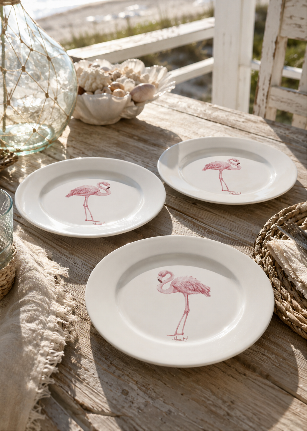 Pink Flamingo Porcelain Plate Set – (Set of 3)