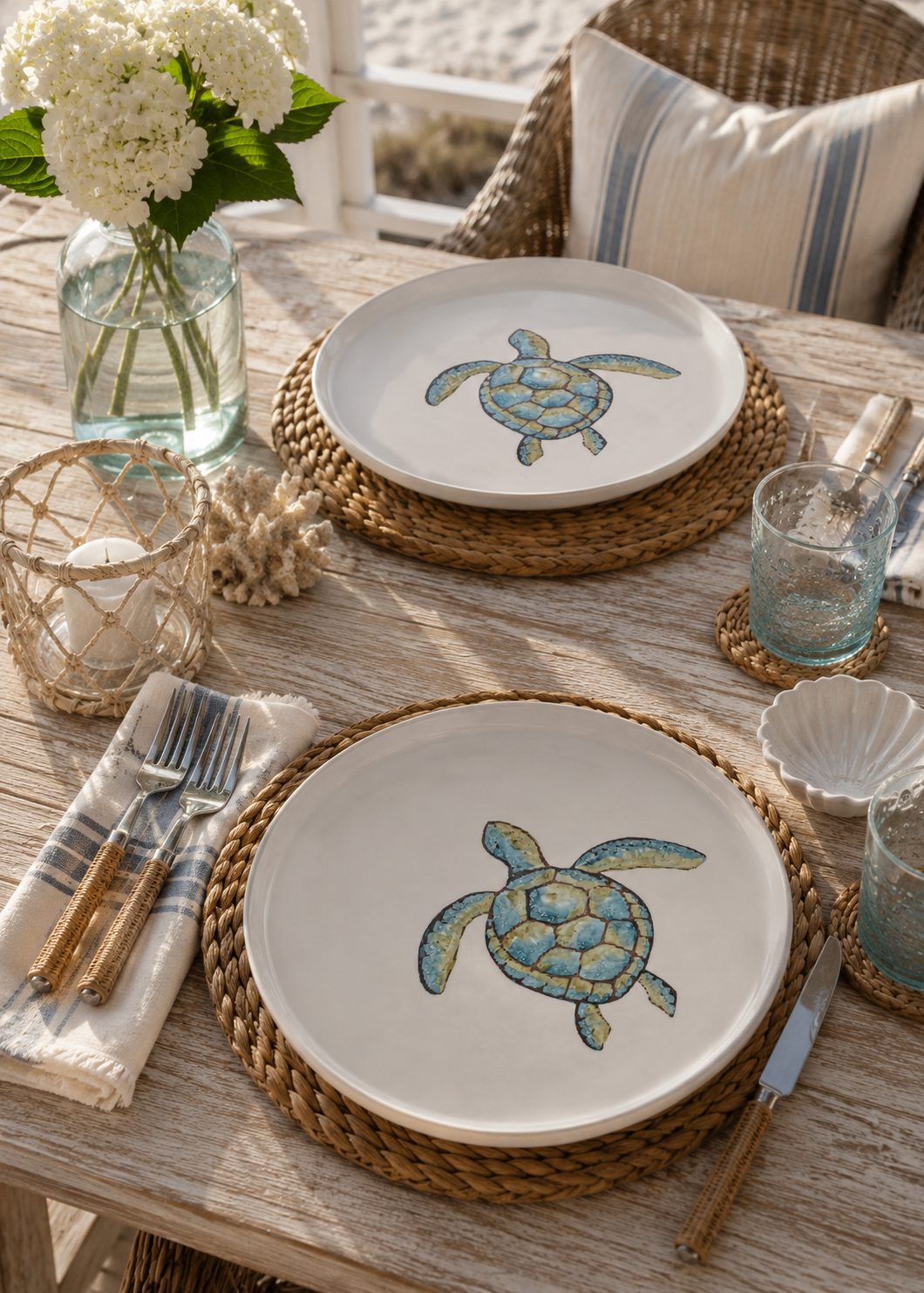 Sea Turtle Porcelain Plate Set – (Set of 2)