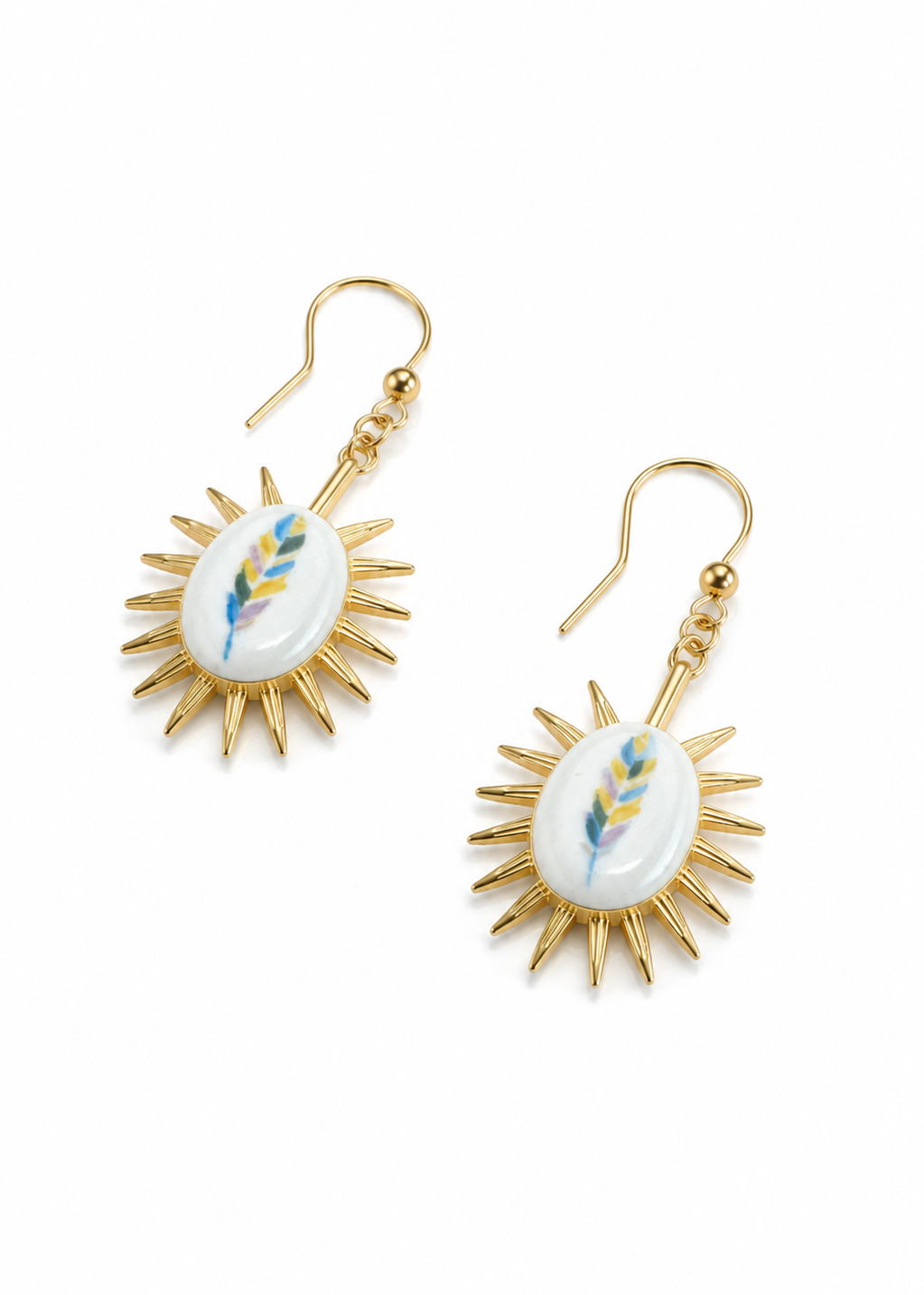 Feather Sunburst Porcelain Earrings