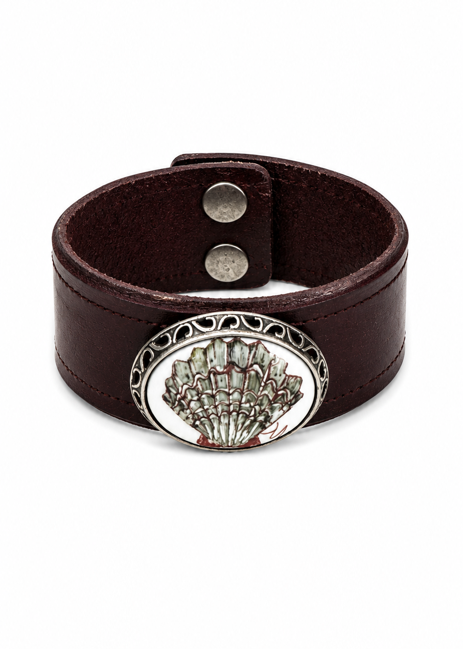 Coastal Scallop Leather Cuff Bracelet