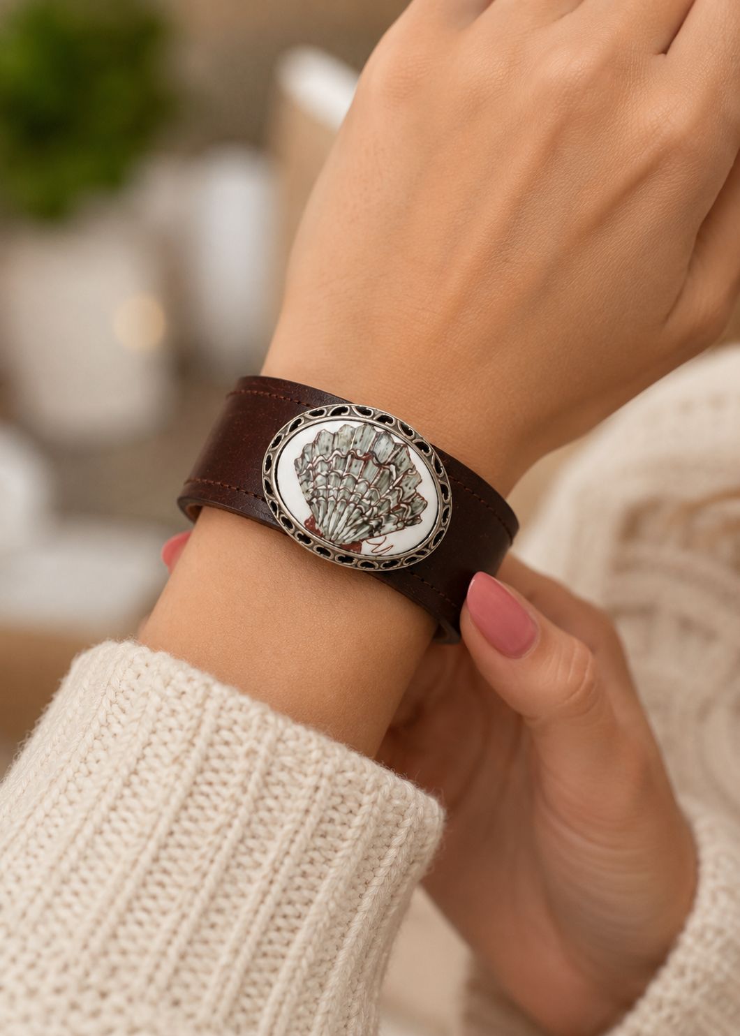 Coastal Scallop Leather Cuff Bracelet