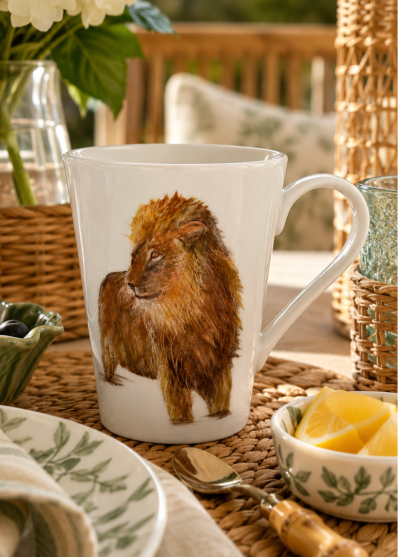 Hand Painted Lion Porcelain Mug
