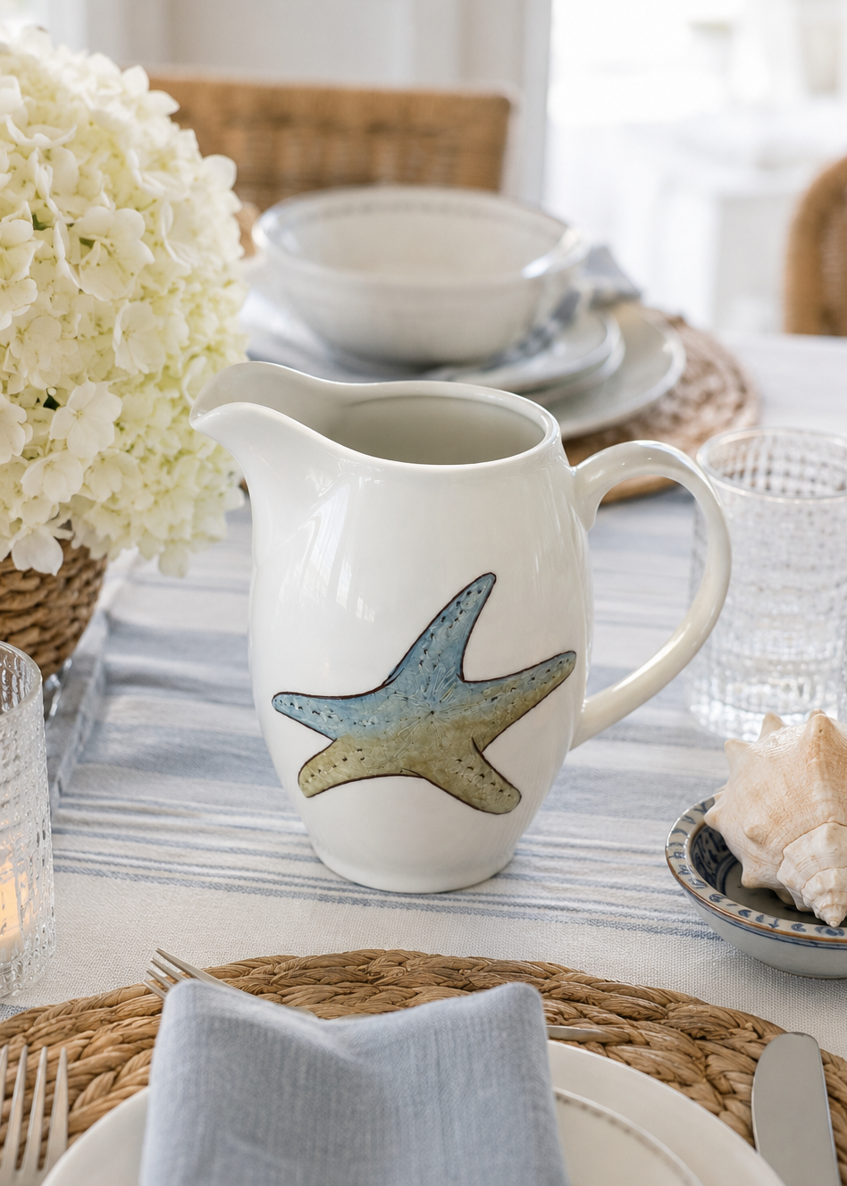 Coastal Starfish Porcelain Pitcher