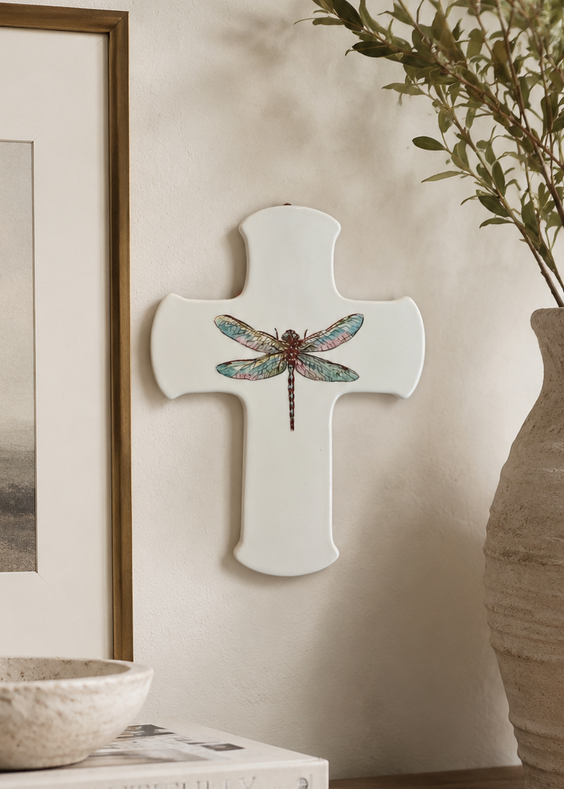 Dragonfly Porcelain Wall Cross Decor