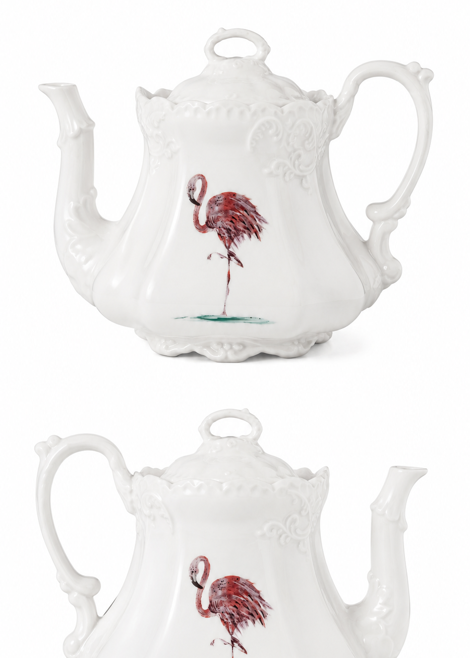 Hand-Painted Flamingo Porcelain Teapot Pitcher