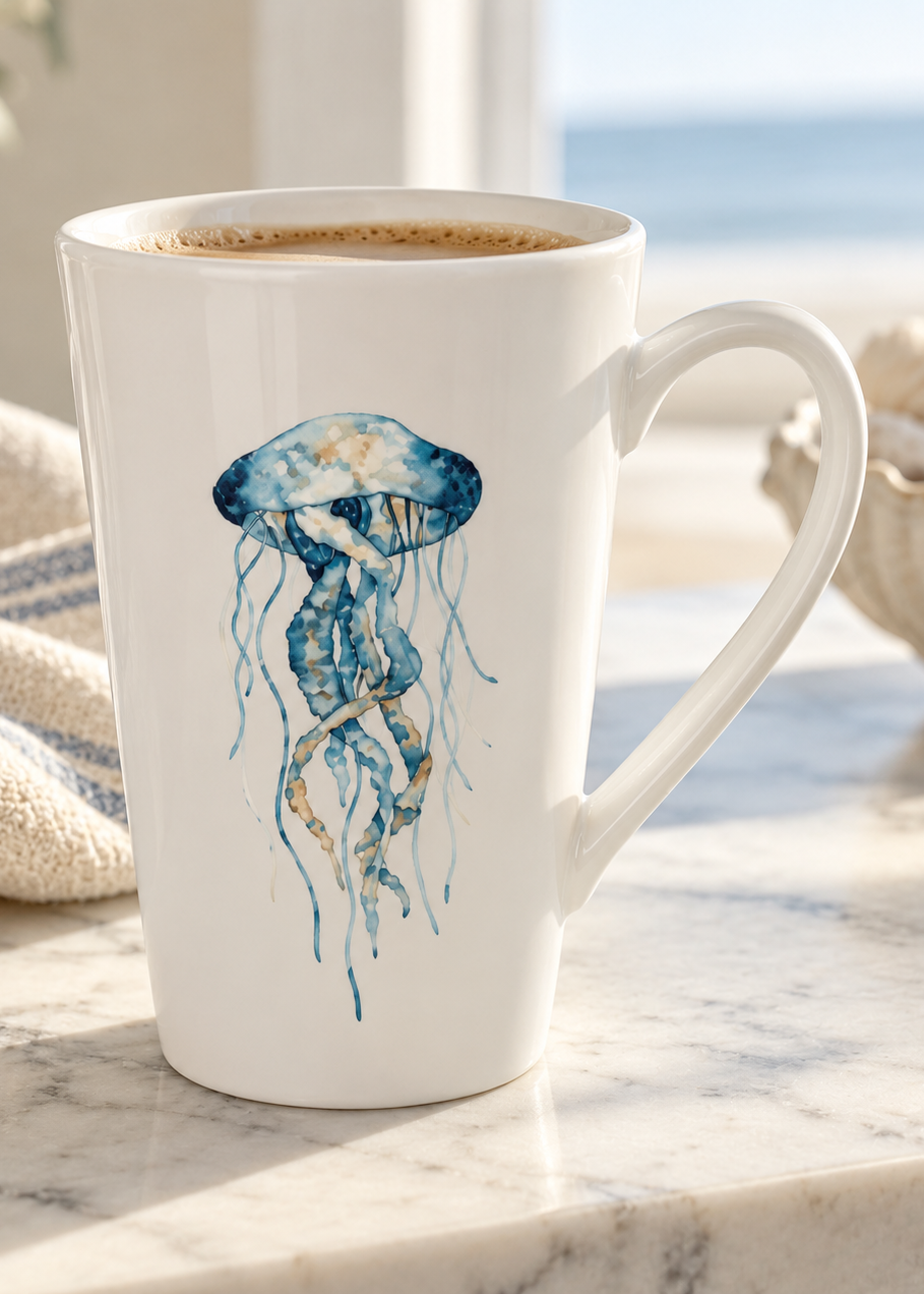 Hand-Painted Jellyfish Porcelain Mug