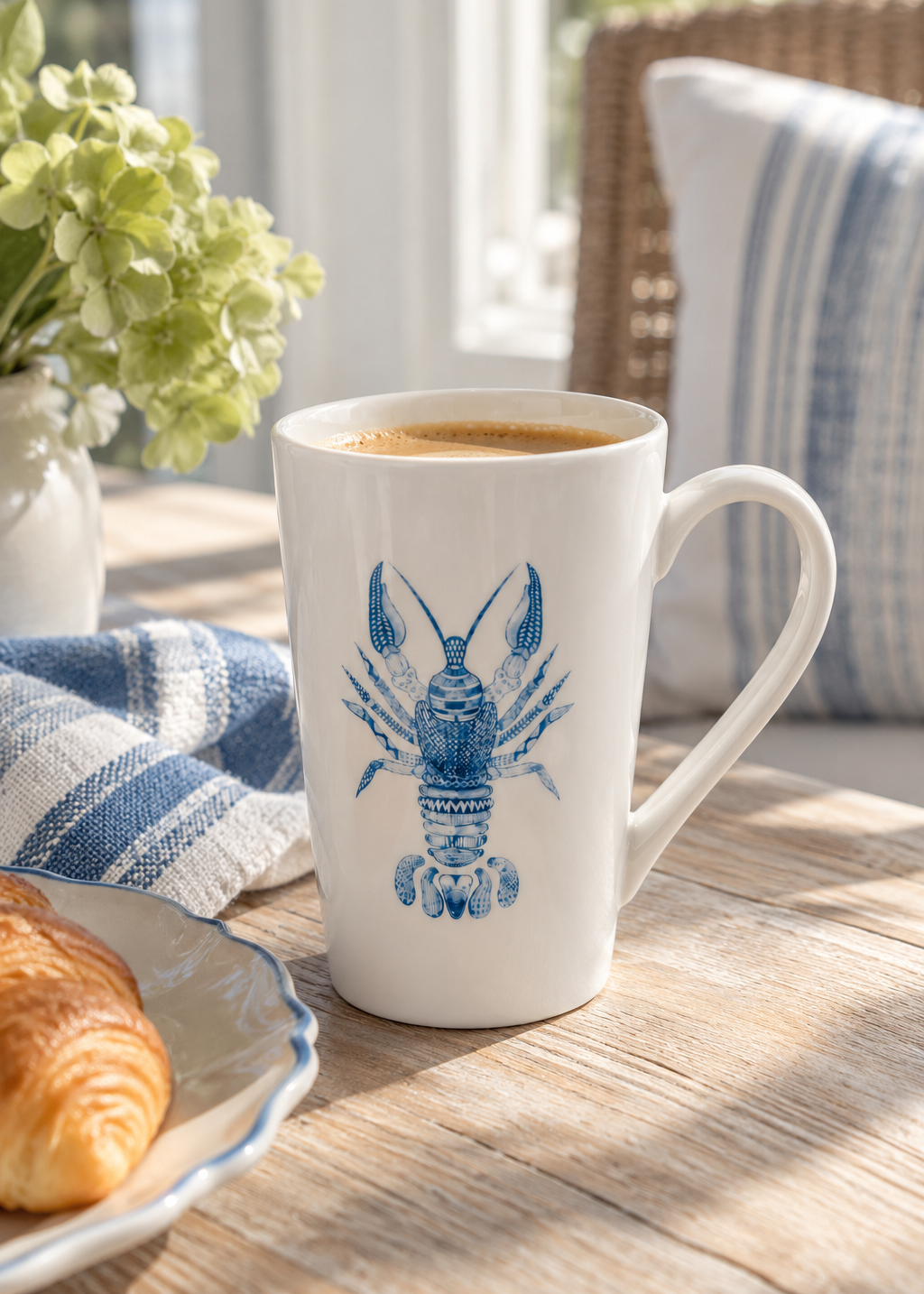 Hand-Painted Blue Lobster Porcelain Mug