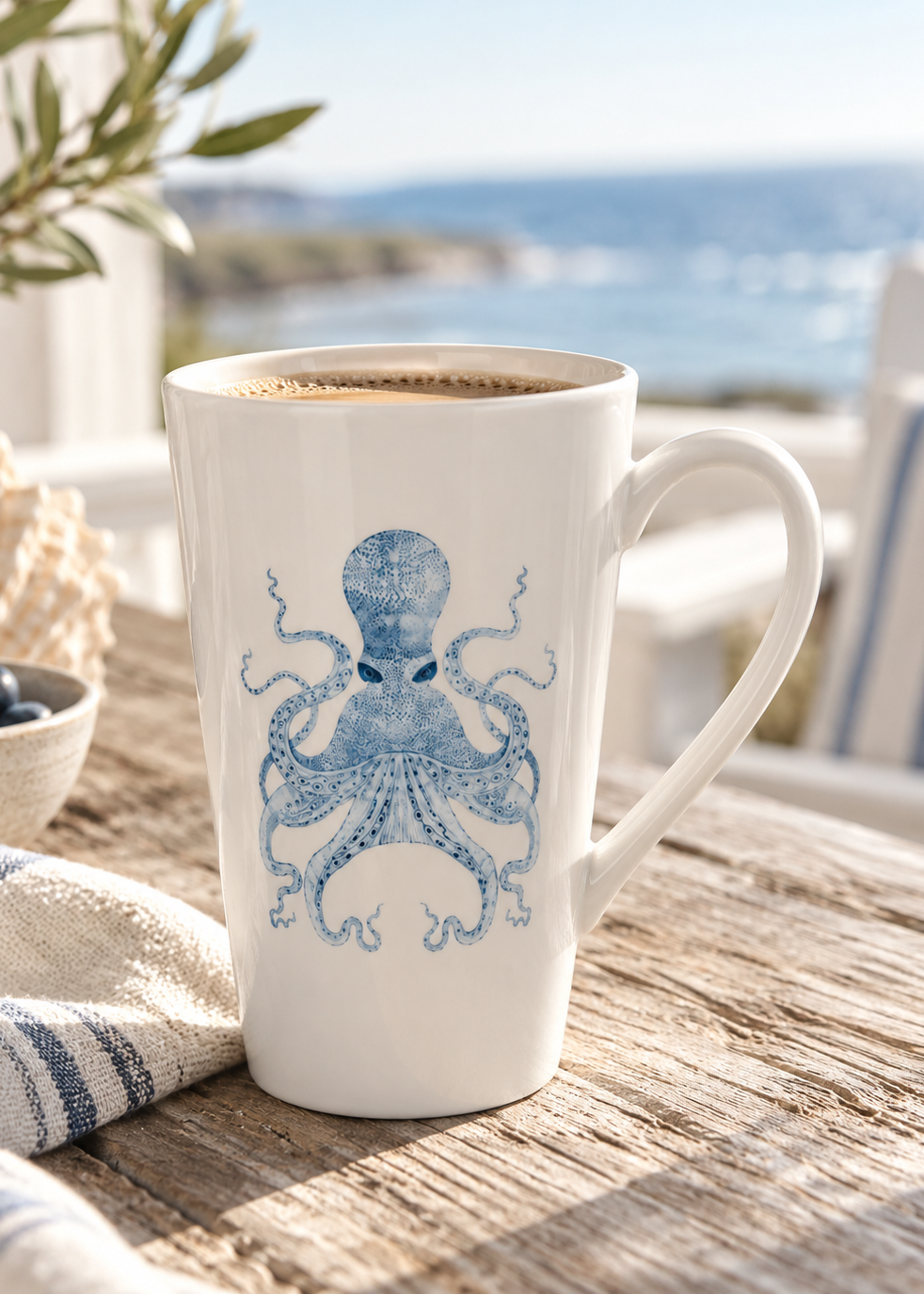 Coastal Blue Octopus Porcelain Coffee Mug