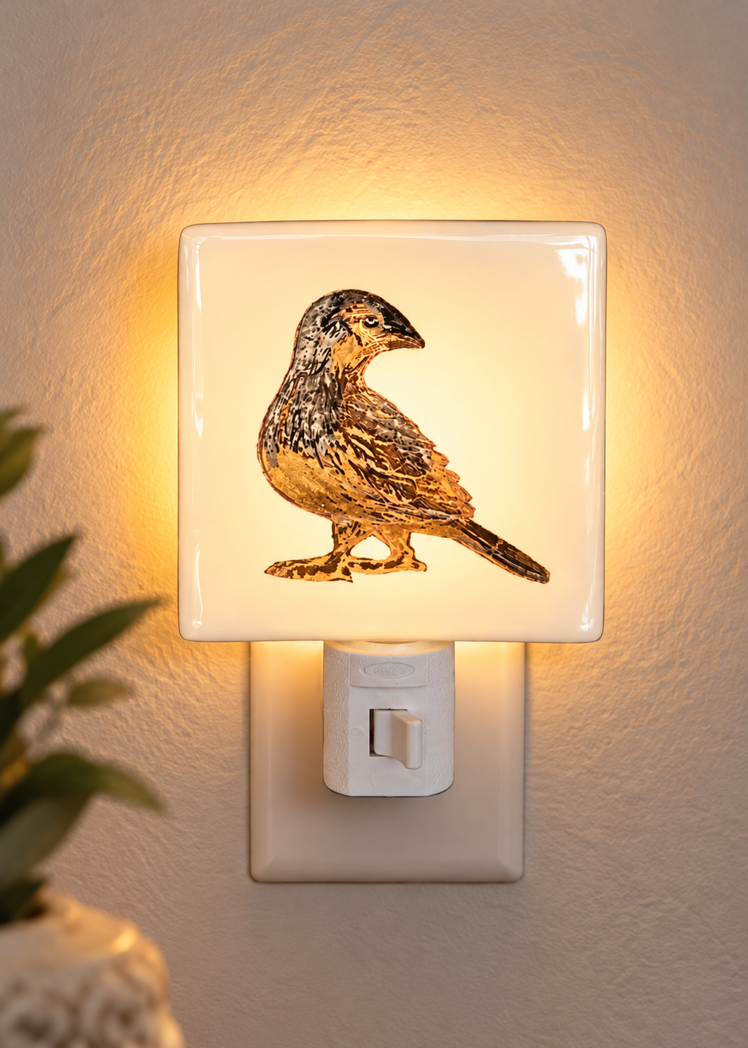 Hand-Painted Golden Bird Porcelain Night Light