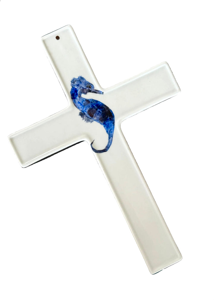 Coastal Blue Seahorse Cross Wall Decor