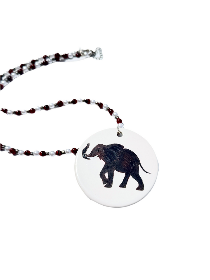 Elephant Game Day Necklace Crimson White Football Mascot
