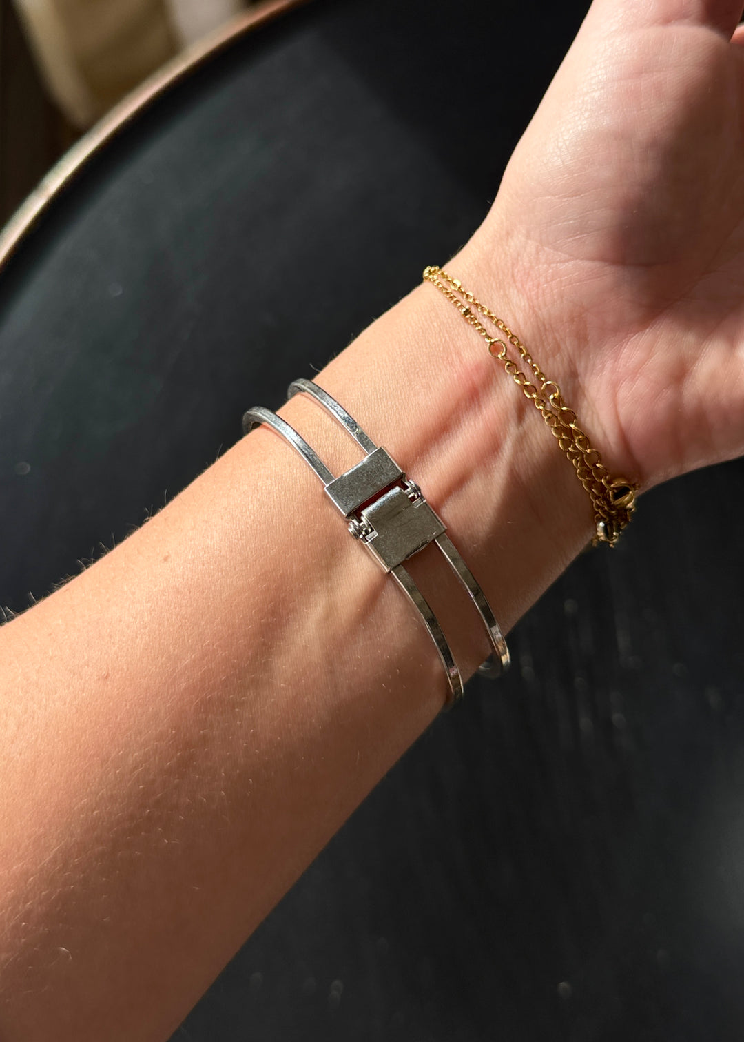 Hand-Painted Seashell Porcelain Pendant Silver Cuff Bracelet