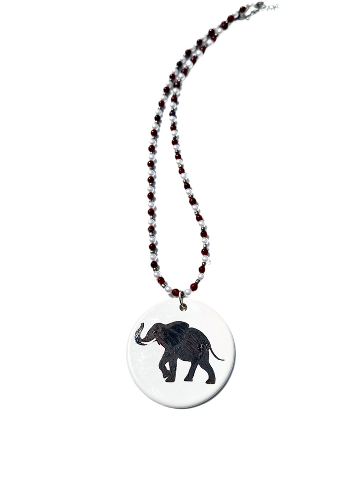 Elephant Game Day Necklace Crimson White Football Mascot