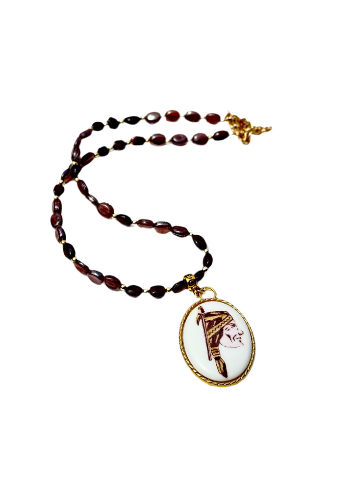 Mascot Game day Beaded Necklace Garnet Gold Bezel Football Game