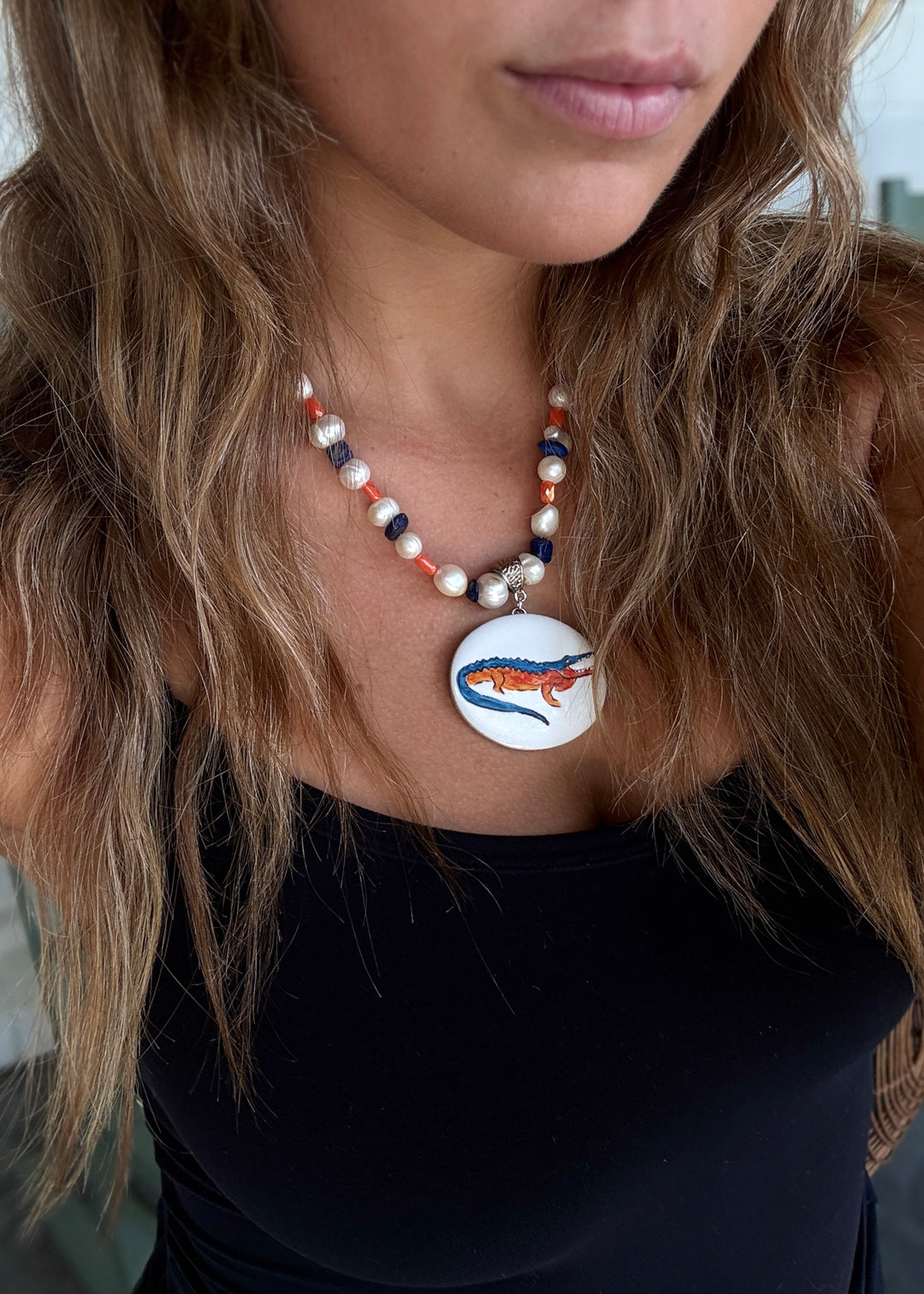 Gator Game day Necklace Orange Blue Football Mascot