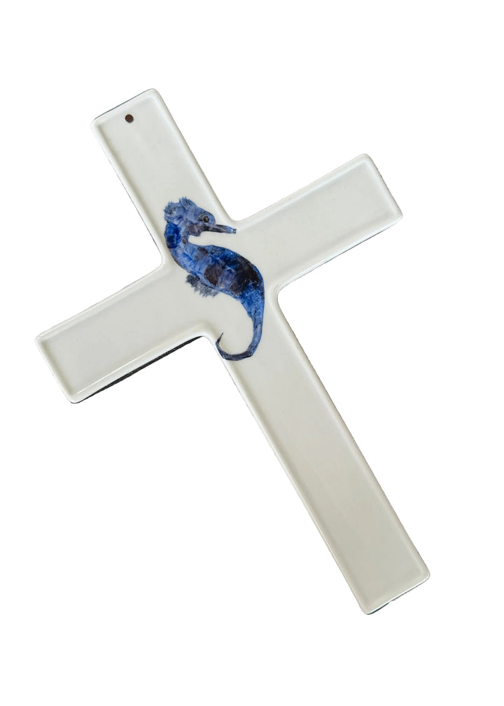 Coastal Blue Seahorse Cross Wall Decor
