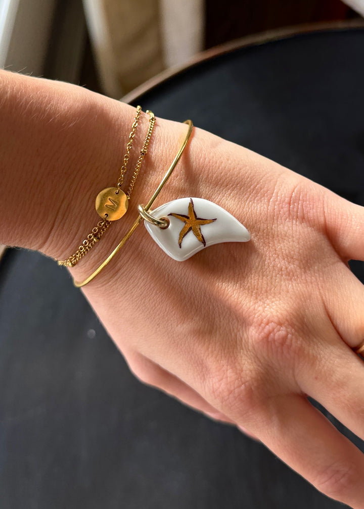 Gold Starfish Porcelain Pendant Gold Bracelet