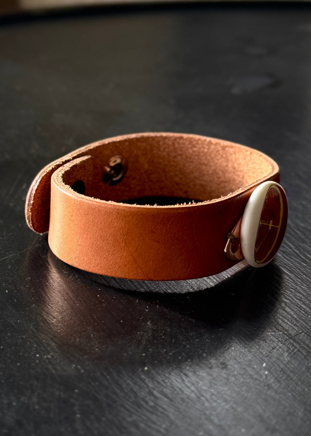 Orange Slice Porcelain Pendant Leather Wrap Bracelet