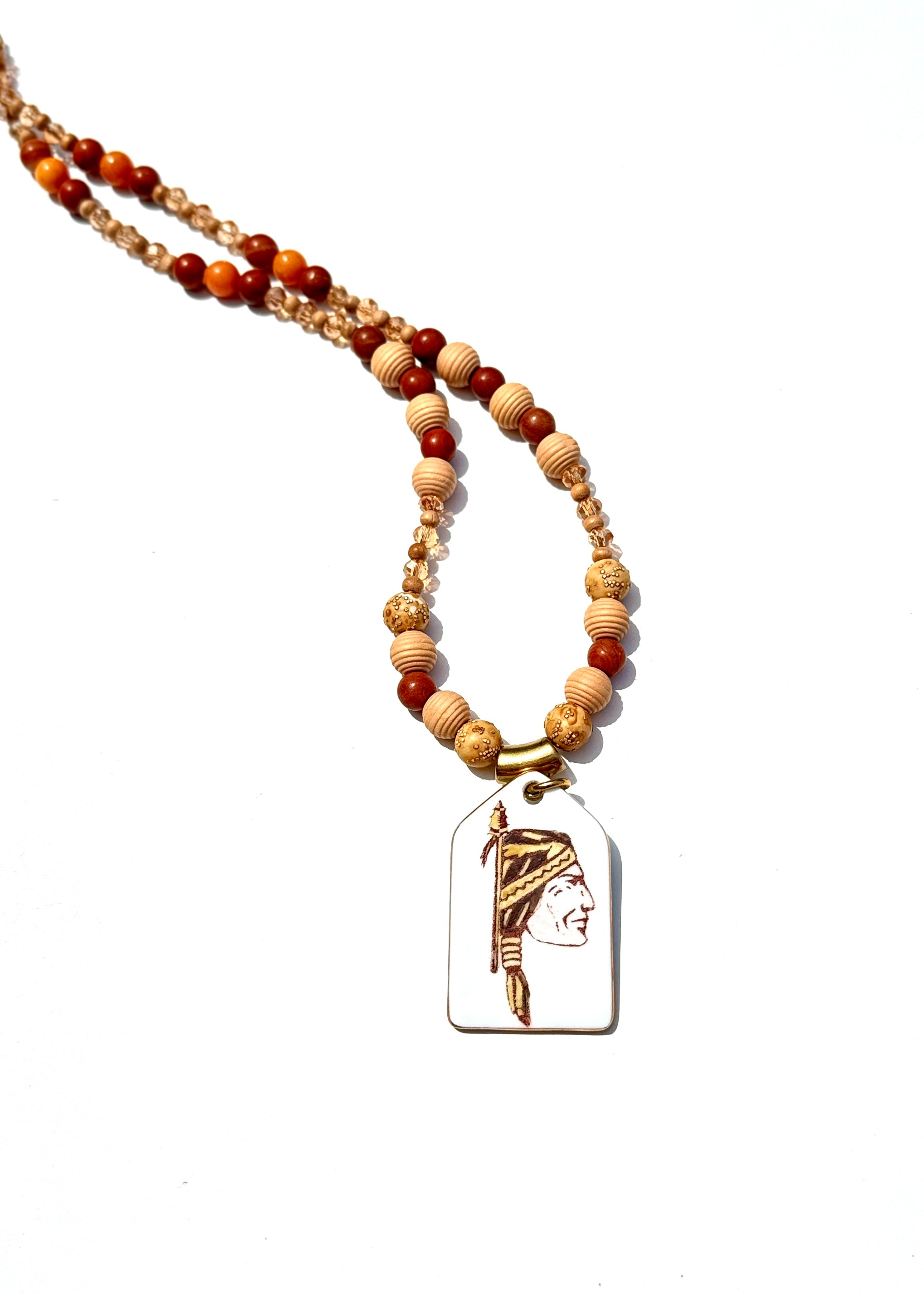 Game Day Necklace – Indian Head Mascot Jewelry in Garnet & Gold