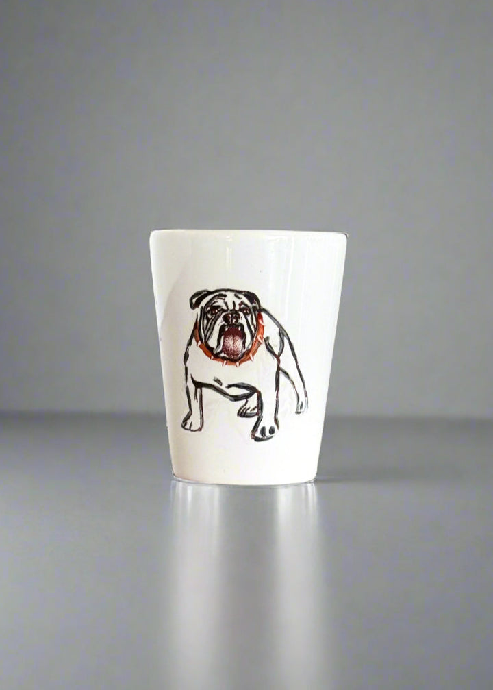 Bulldog Shot Glass Red Black Ceramic