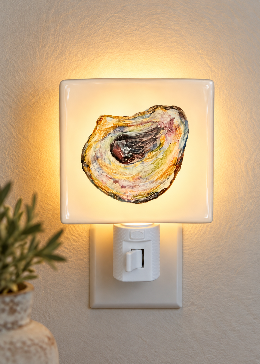 Hand-Painted Oyster Shell Porcelain Night Light