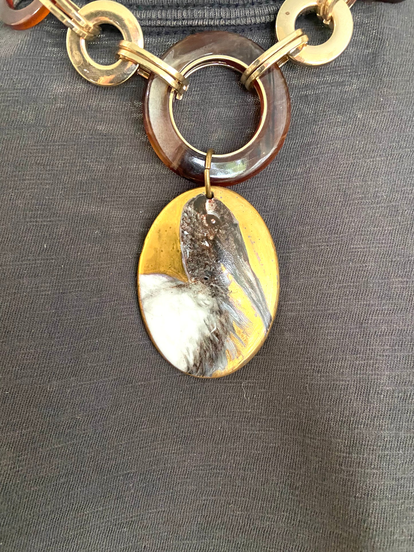 Bird Pendant Necklace with a bird coastal pendant tortoise shell gold necklace