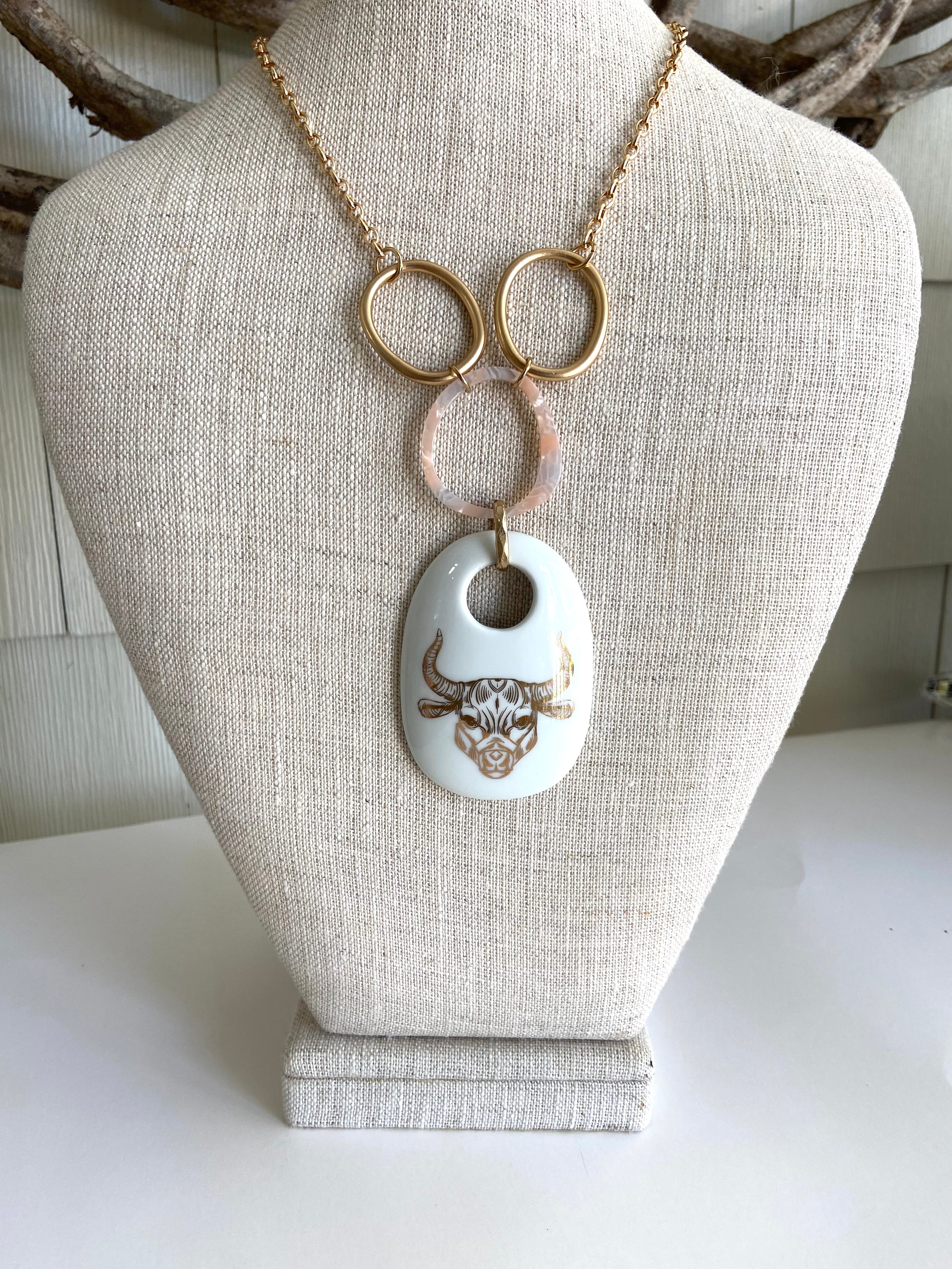 Zodiac Necklace Taurus the Bull pendant gold filled chain