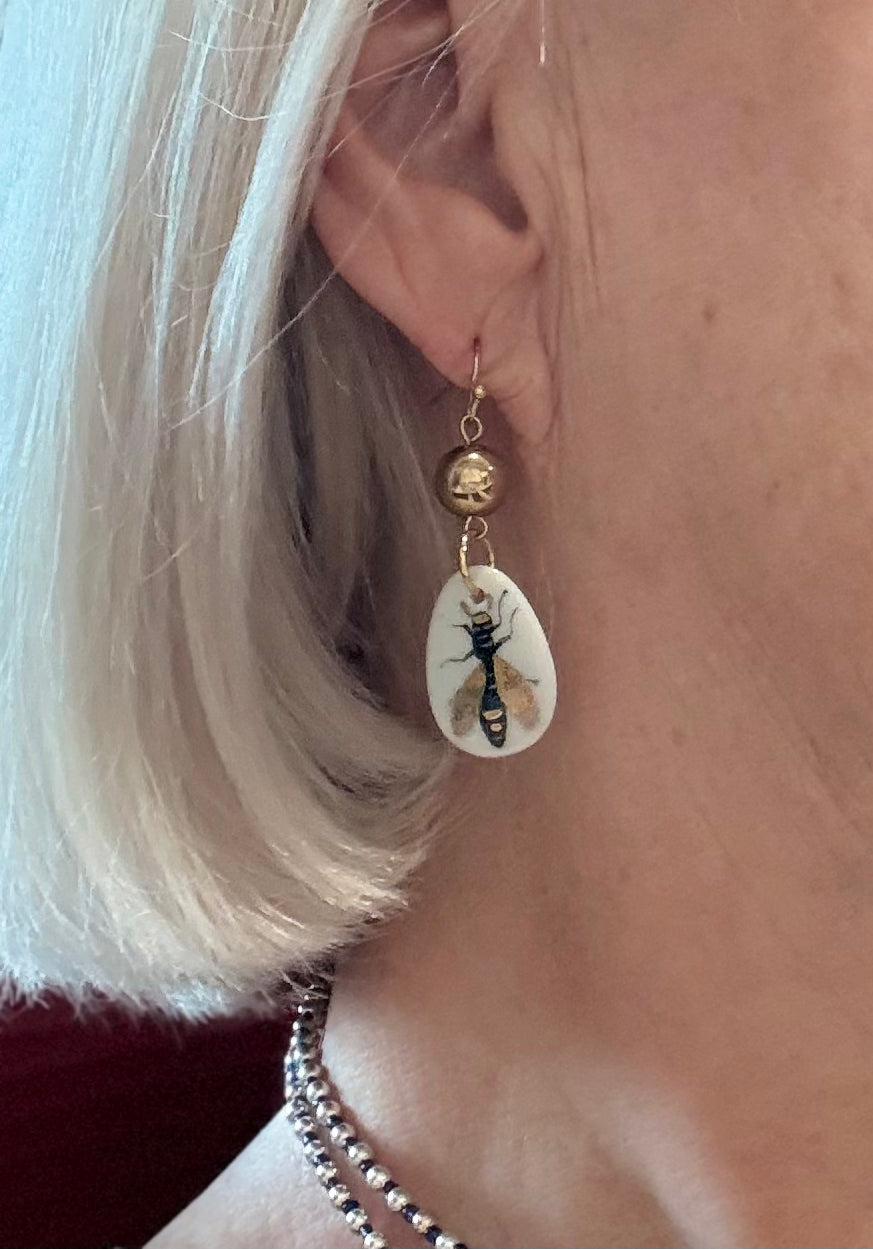 Bumblebee Porcelain Gold Ball Earrings