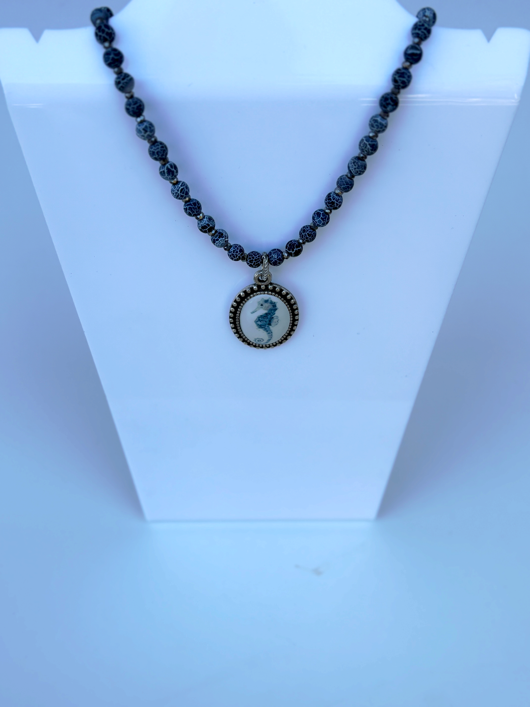Seahorse Bezel Pendant on a beaded Necklace