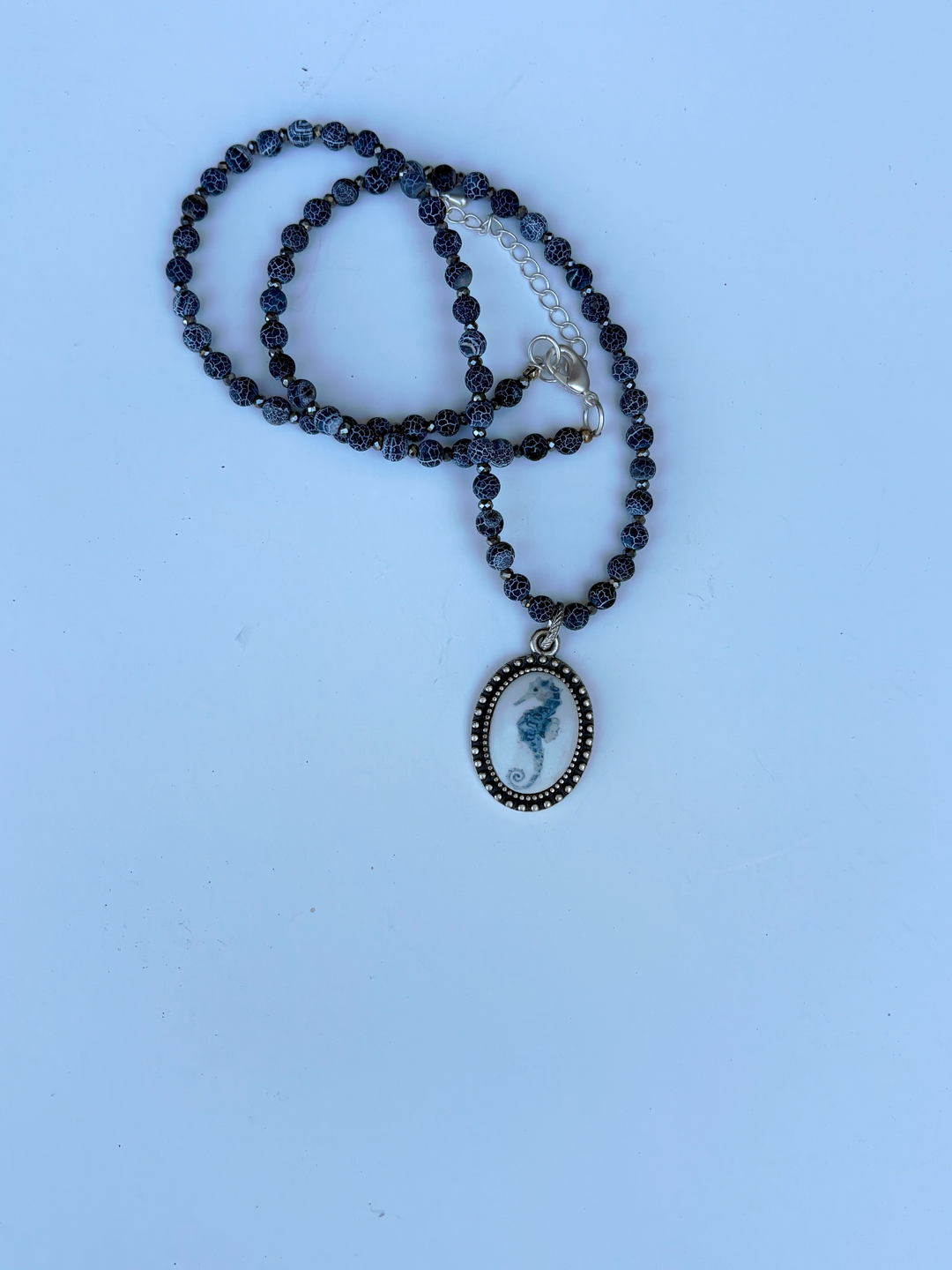 Seahorse Bezel Pendant on a beaded Necklace