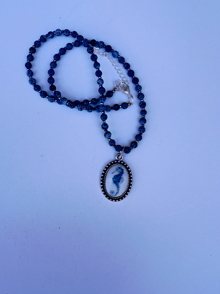 Seahorse Bezel Pendant on a beaded Necklace