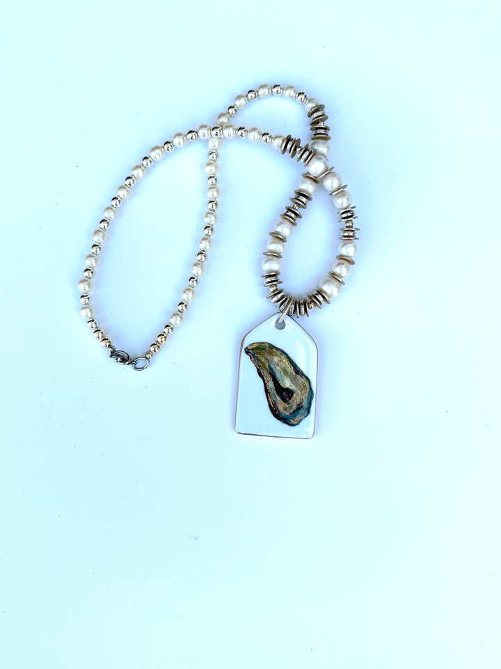 Oyster Shell Pendant Beaded Necklace