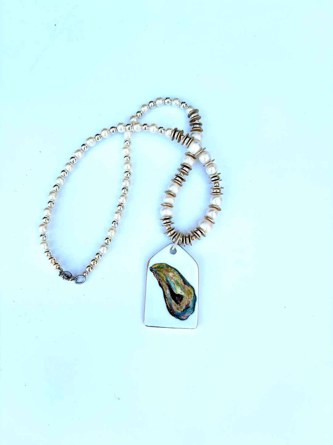 Oyster Shell Pendant Beaded Necklace