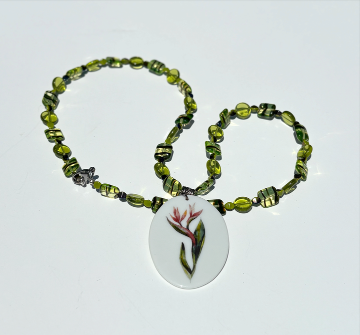 Floral Pendant Beaded Necklace Nature Lover Garden Flower