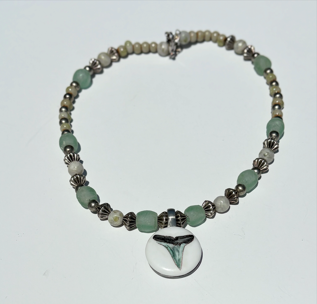 Coastal Porcelain Pendant Beaded Necklace Coastal Jewelry