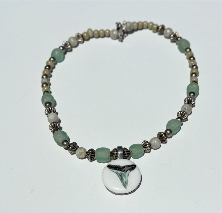 Coastal Porcelain Pendant Beaded Necklace Coastal Jewelry