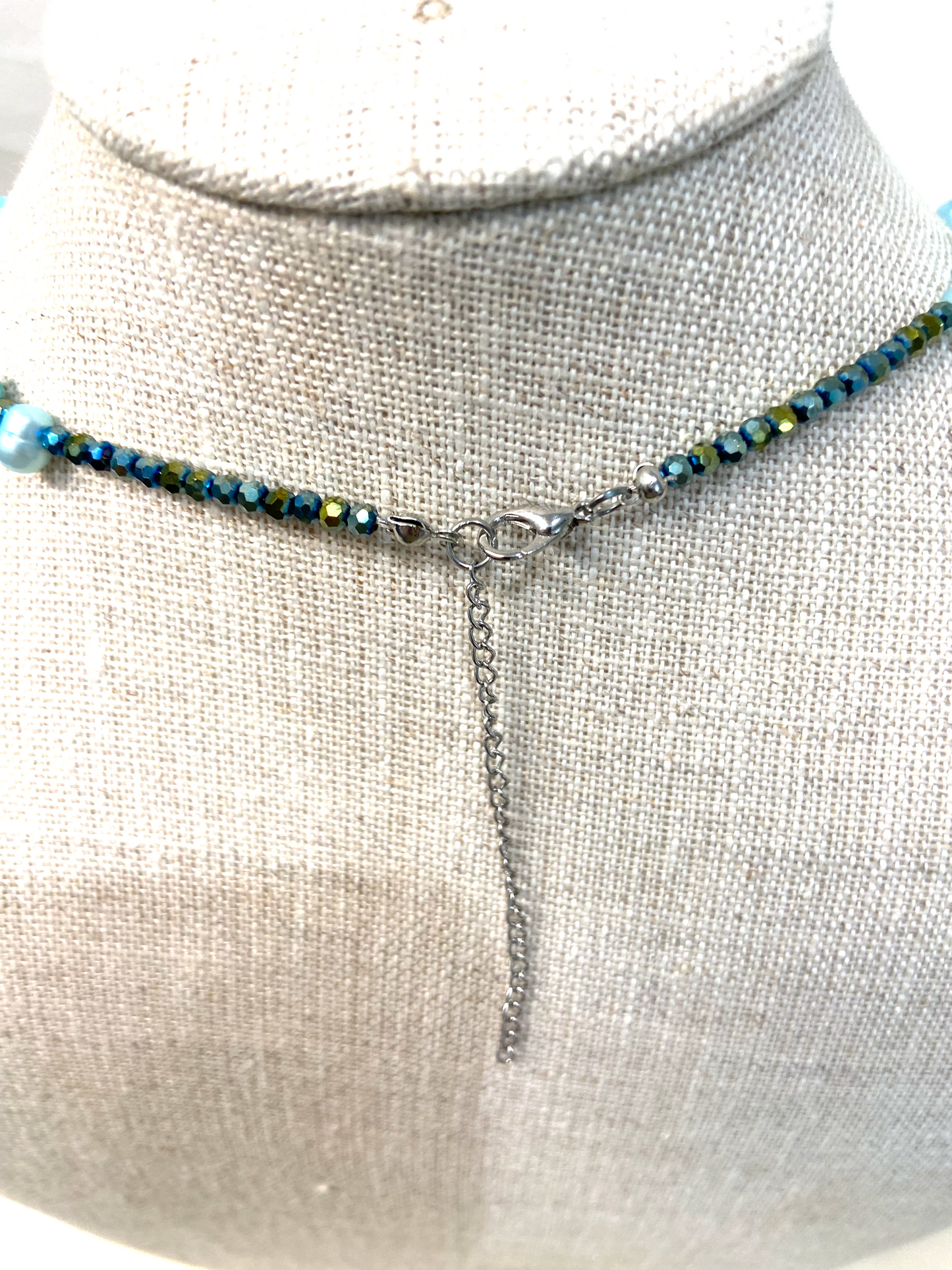 Moon Necklace, Blue Moon, glass pearl beads ,beaded necklace, astrology jewelry