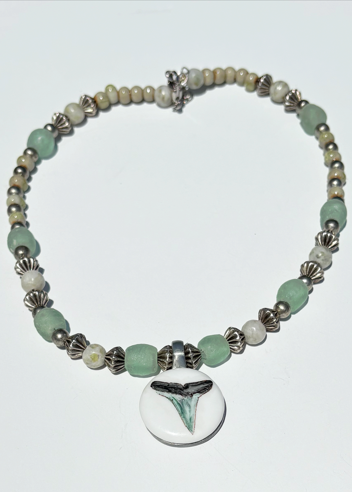 Coastal Porcelain Pendant Beaded Necklace Coastal Jewelry