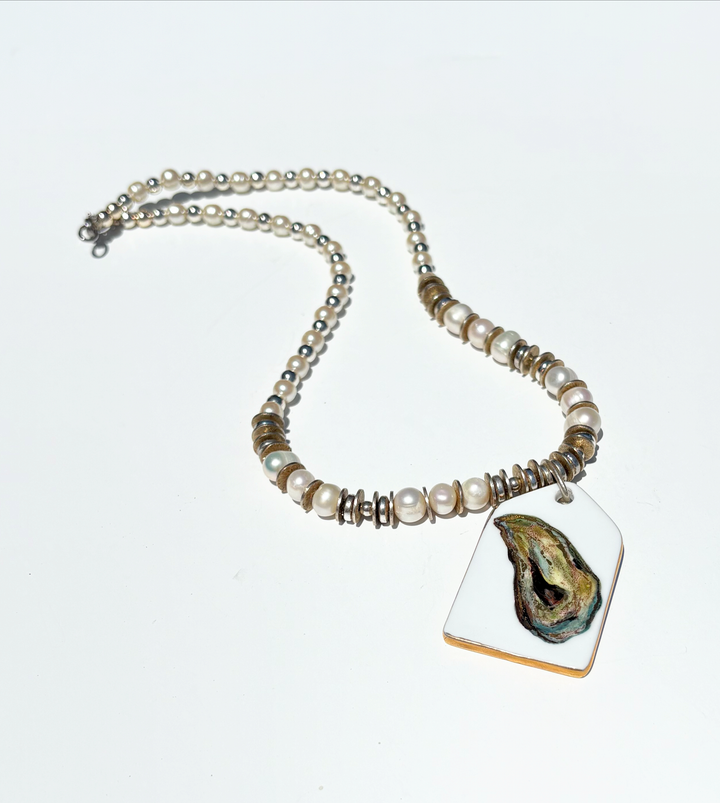 Oyster Shell Pendant Beaded Necklace