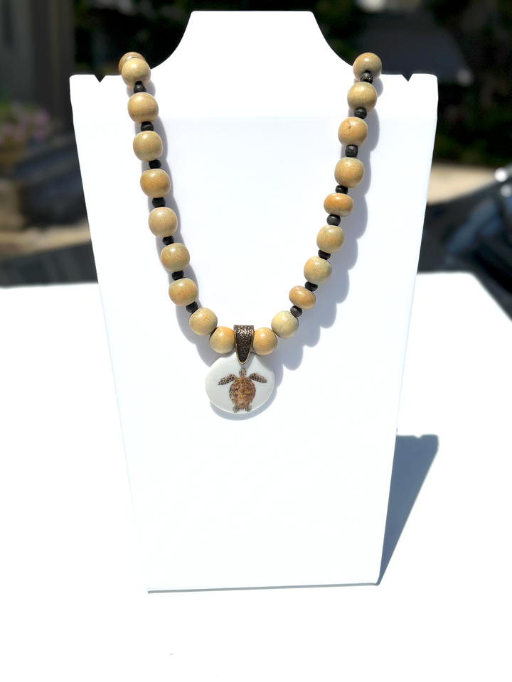 Sea Turtle Pendant on a Beaded Necklace
