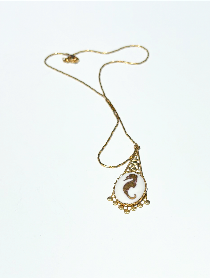 Seahorse Pendant in a Bezel on Gold Chain
